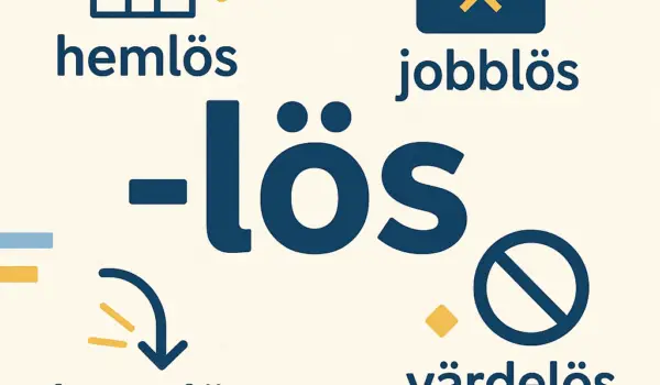 A creative, visually engaging image representing the Swedish suffix '-lös' for language learners