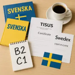 A professional and inspiring photo representing Swedish language exams and certificates for work and study migration