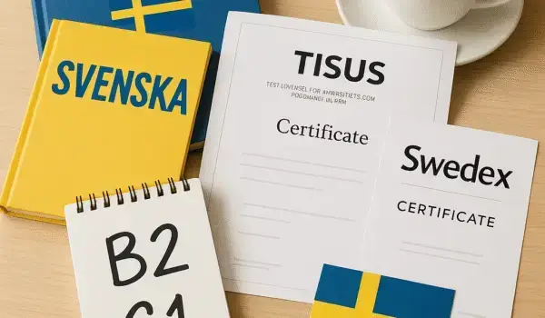 A professional and inspiring photo representing Swedish language exams and certificates for work and study migration