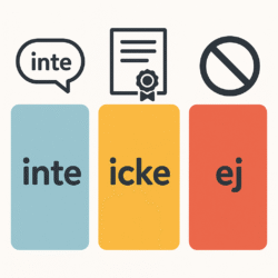 A professional, educational image illustrating the difference between 'inte', 'icke', and 'ej' in the Swedish language.