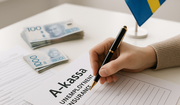 a professional, high-resolution image representing unemployment insurance (A‑kassa) in Sweden